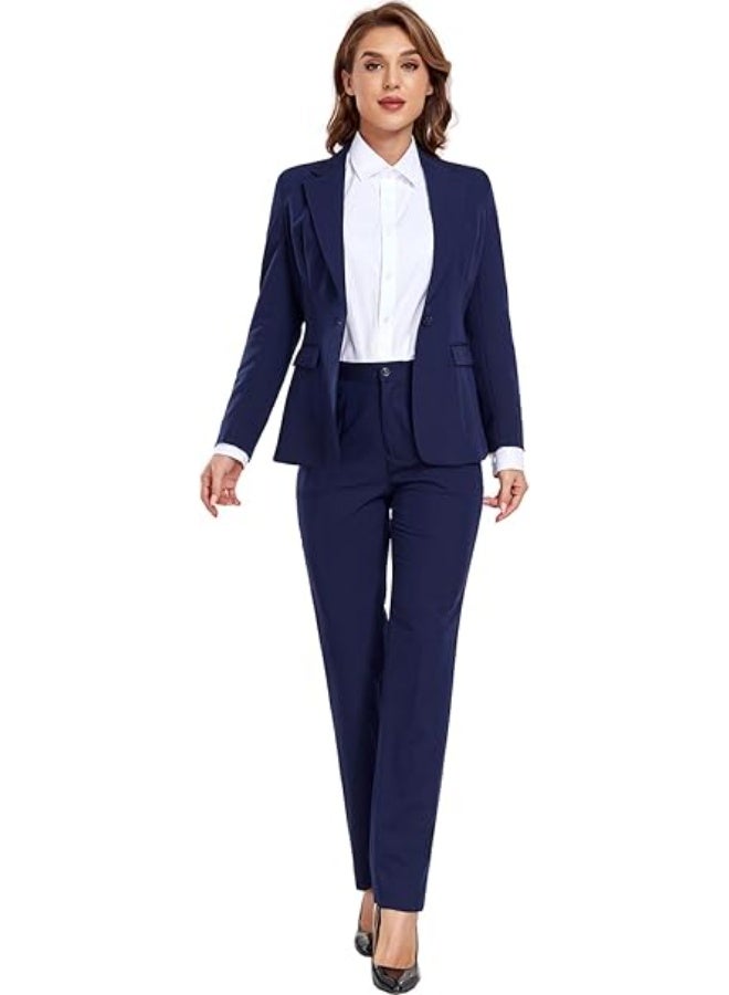 BharatHomes Women’s 2 Piece Business Suit Set – Solid One Button Blazer & Slim Fit Pants, Formal Office Lady Suiting Outfit for Work & Professional Wear - Image 2